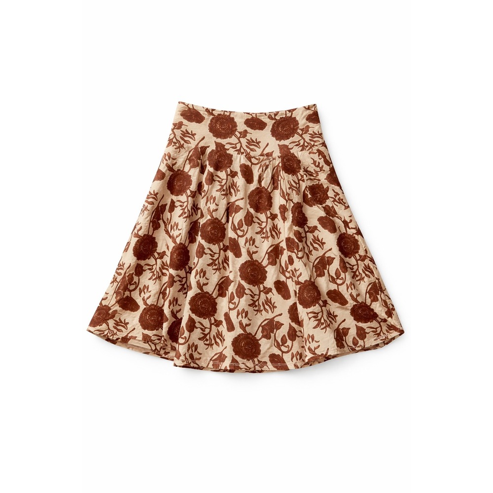 Gap Womens‎ Brown Floral Linen Midi Skirt Size 14 Tan A-Line Cotton Lined Boho